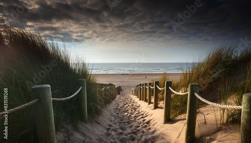 path to sand beach in north sea photo