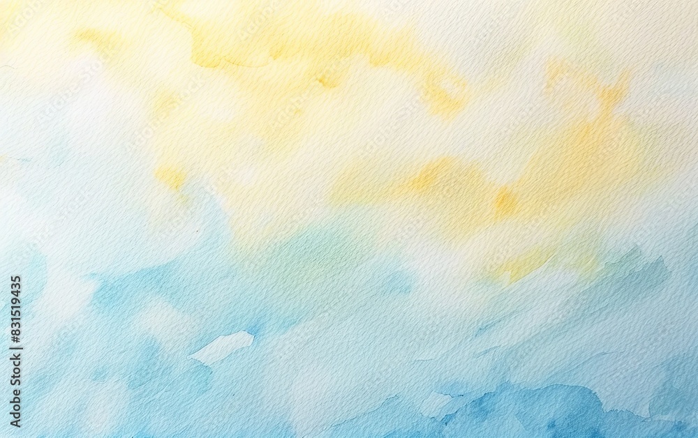 Soft Pastel Watercolor Painting With Blue and Yellow Hues on Smooth White Paper Soft Pastel Watercolor Painting With Blue and Yellow Hues on Smooth White Paper