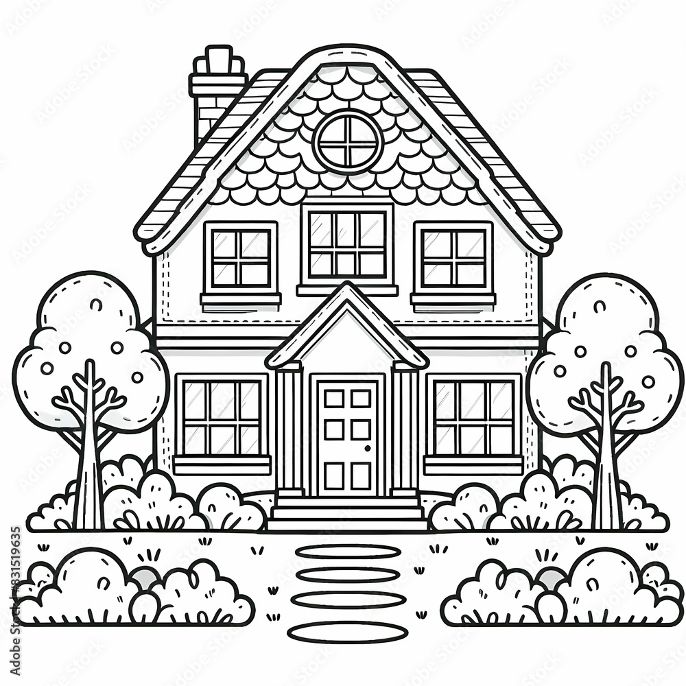 Charming Cottage Coloring Page with Garden for Kids