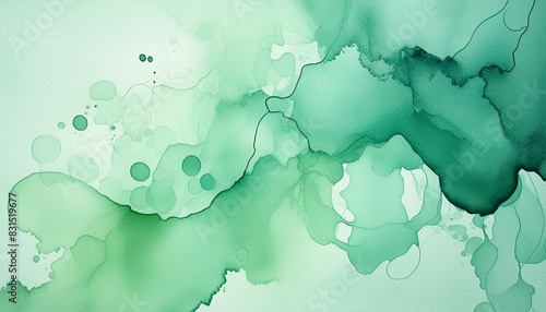 green watercolor background texture blotches of watercolor paint textured grainy paper light mint green wash with abstract blob design photo