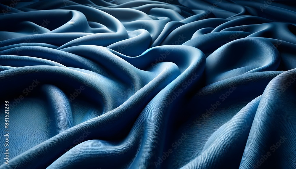 Obraz premium A close-up view of soft, flowing blue textile, showcasing its smooth texture and elegant draping, perfect for fashion and interior design projects.