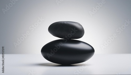 single black stone balanced in a white background
