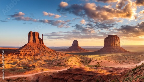 famous view of monument valley in american southwest at sunset with beautiful clouds