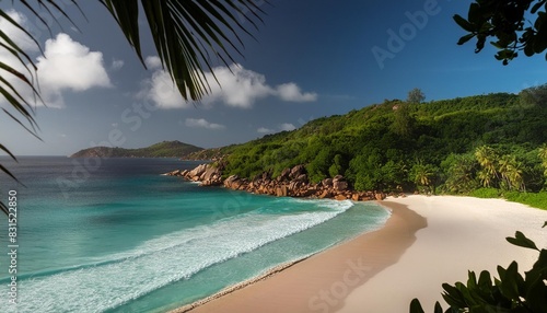 anse takamaka beach on praslin island in seychelles photo
