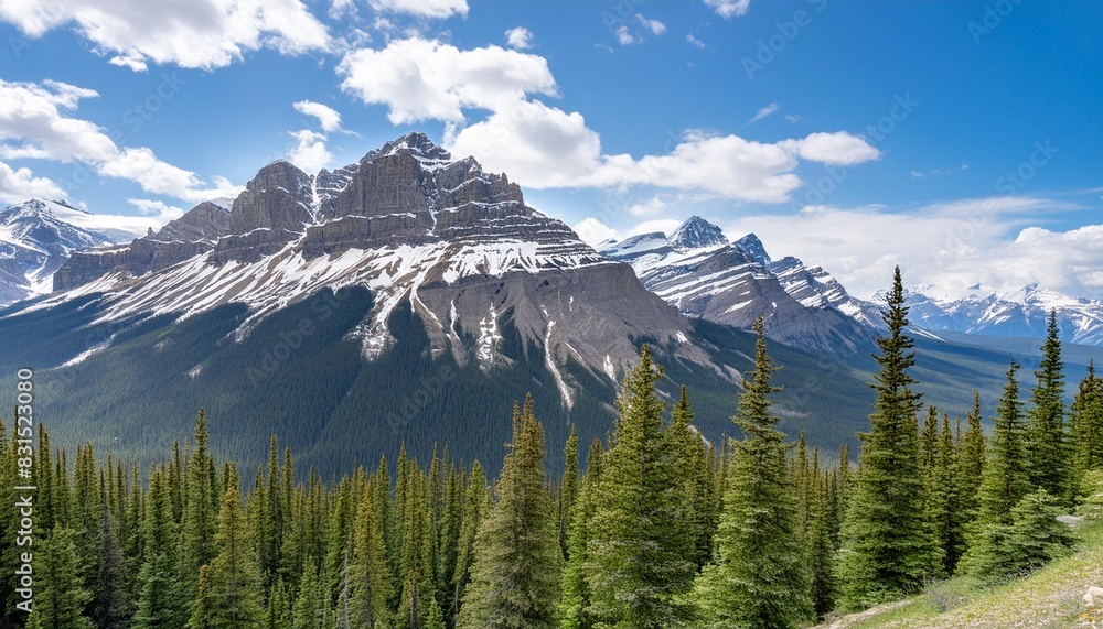 view of a mountain range landscape with snow on the peaks at banff national park alberta canada