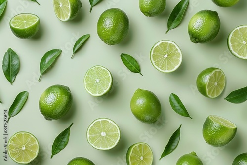 Fresh green limes overhead view - flat lay, limon