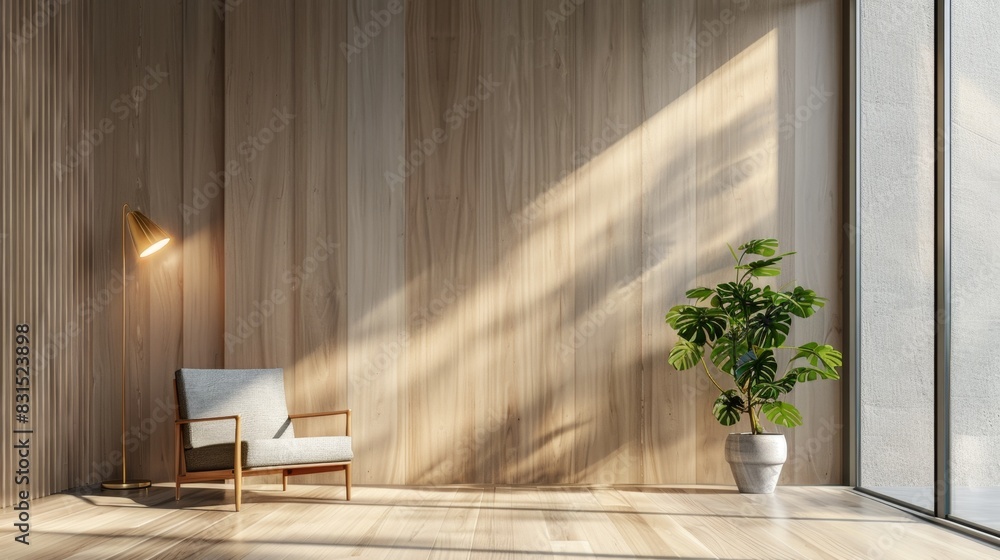Modern Minimalist Interior with Wooden Elements, Generative AI Modern Minimalist Interior with Wooden Elements, Generative AI
