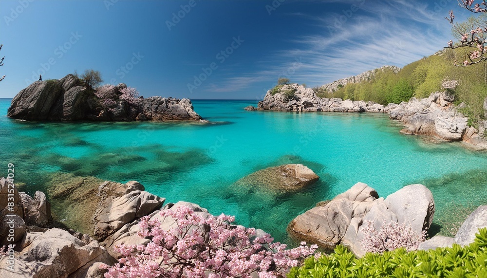 rocks and turquoise water in springtime