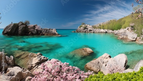 rocks and turquoise water in springtime