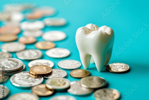 A tooth on coins symbolizes moneys link to oral health photo
