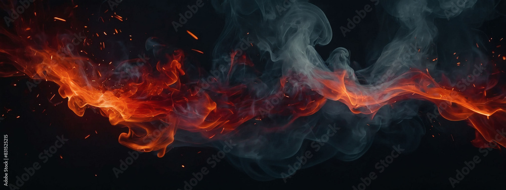 Smoky black and red background with fiery sparks, exuding a sense of heat and intensity, perfect for adding drama to any design.