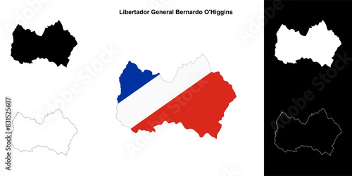 Libertador General Bernardo O Higgins region outline map set photo