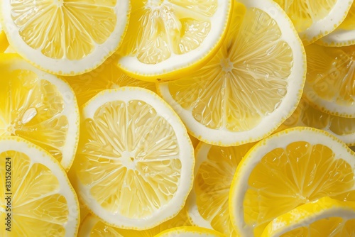 Fresh lemon slices pattern backgrond, close up 