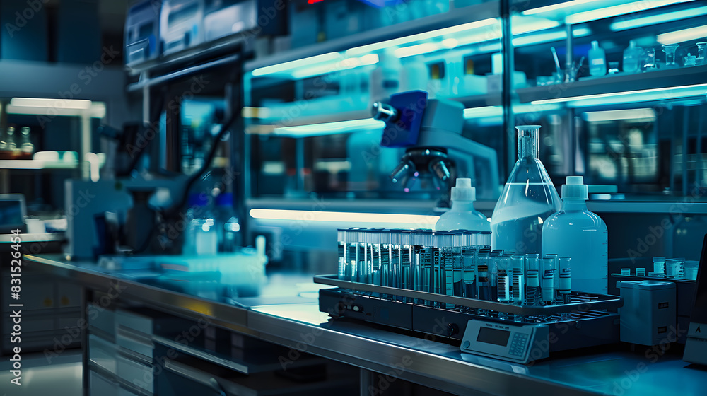 A laboratory with a computer and a microscope A laboratory with a computer and a microscope