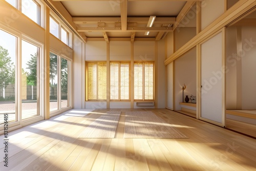Sunlit Japanese Room with Tatami Mats