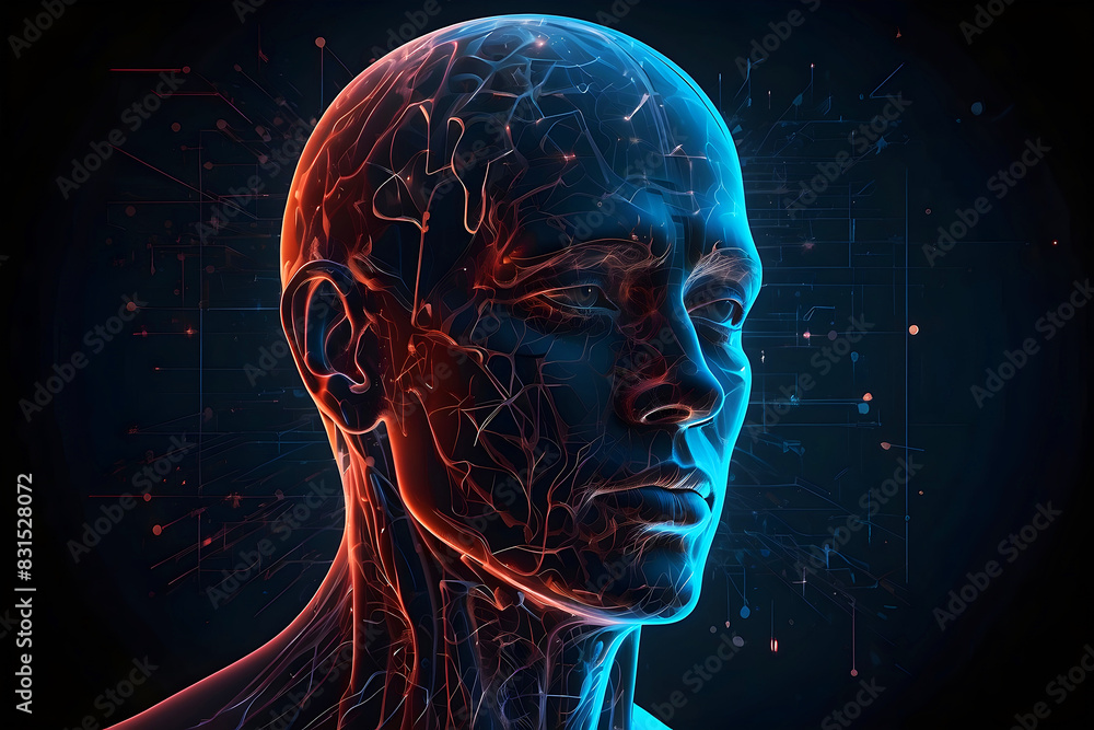 loneliness or lostness is a is a psychologic concept with a human head and a levitating human body projection from it on a dark background. loneliness or lostness is a is a psychologic concept with a human head and a levitating human body projection from it on a dark background.