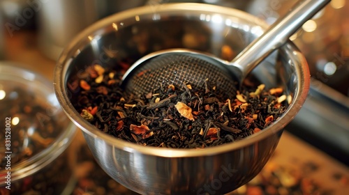 Loose leaf black and herbal tea with a metal infuser