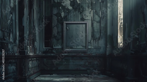 The dark abandoned room with a single door.