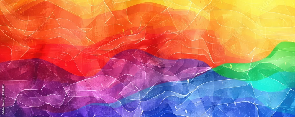 Vibrant multicolored abstract design with flowing wave patterns in a smooth gradient of colors.