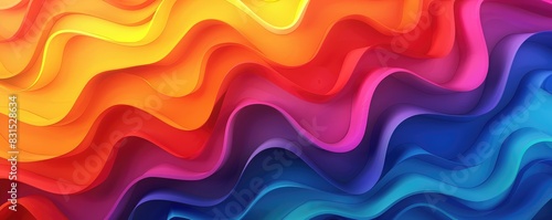 Vibrant multicolored abstract design with flowing wave patterns in a smooth gradient of colors.
