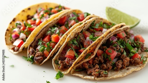 photo realistic ugly fast food style taco with hardly any toppings on white background