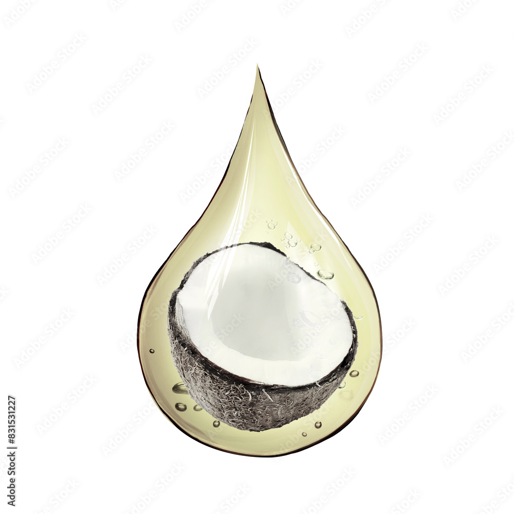 Fototapeta premium Cooking oil drop with coconut inside isolated on white