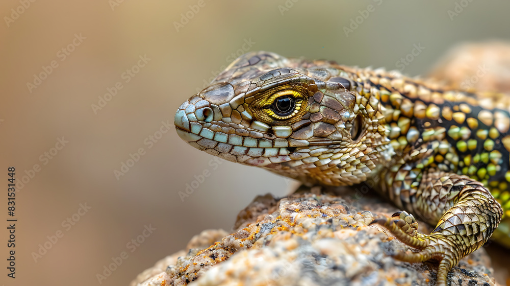 A lizard is sitting on a rock with its head up A lizard is sitting on a rock with its head up