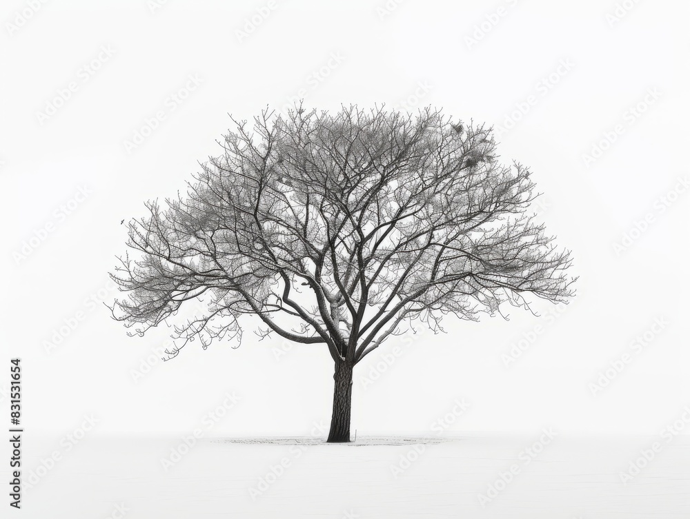 Obraz premium Tree stands alone in the snow.