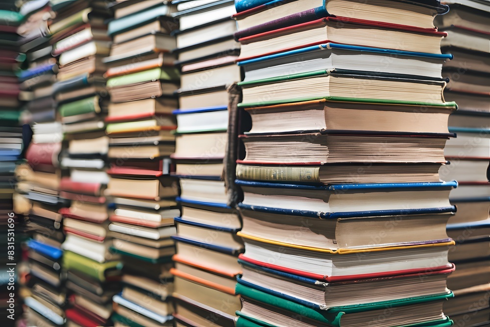 A colorful and textured pile of well loved books, ready for exploration A colorful and textured pile of well loved books, ready for exploration