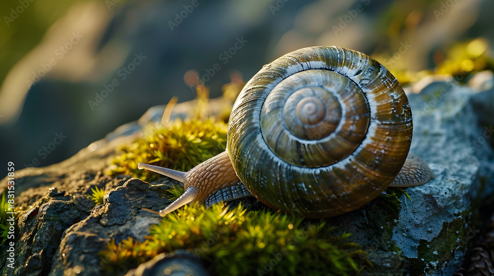 A small snail is sitting on a rock A small snail is sitting on a rock