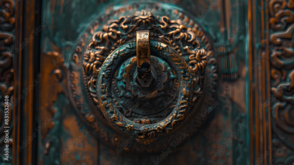A gold and silver door handle with a flower design