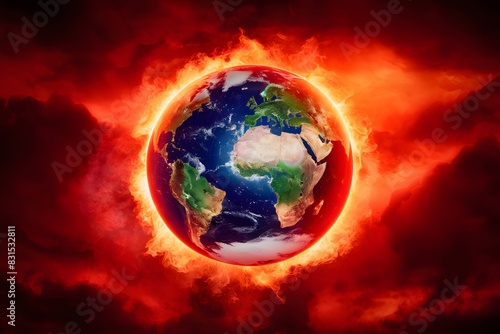 Earth in flames  red and orange hues symbolize global catastrophe and warming