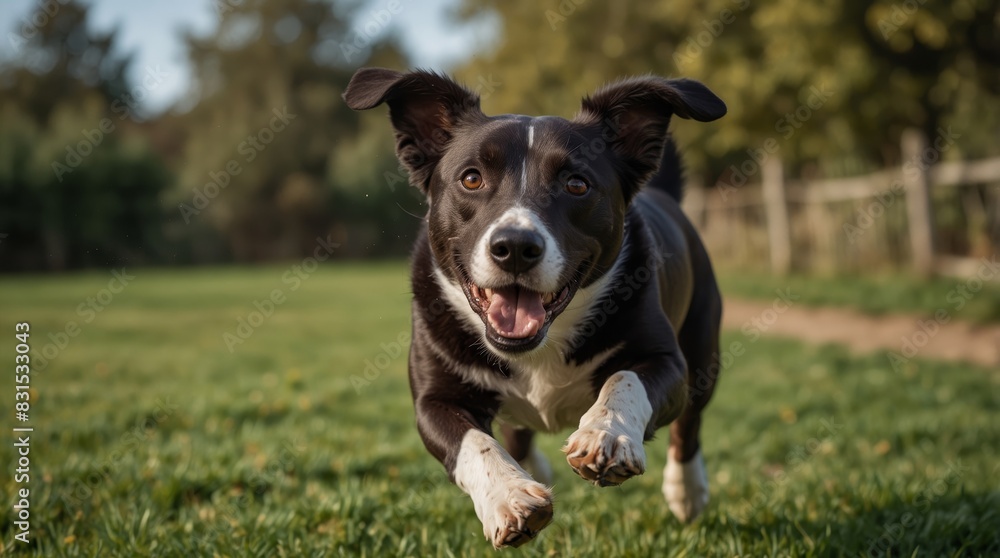 Dog jumping towards the camera Dog jumping towards the camera