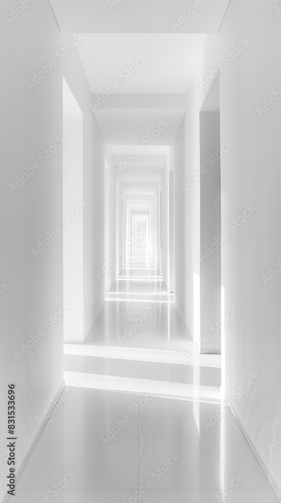 White hallway. White marble columns and walls inside building. White hallway. White marble columns and walls inside building.