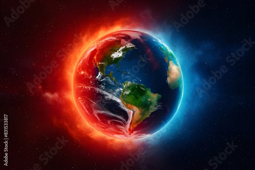 Earth in vivid red and blue  representing climate extremes and untouched nature