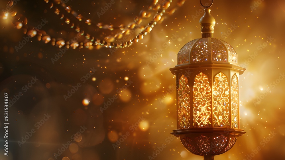 Illustration of a Copy Space Banner with Lantern, Islamic Concept.