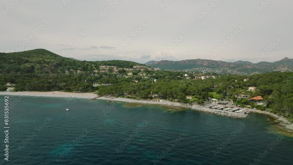Aerial drone video. View from above. Beach.Le Dramont.France Aerial drone video. View from above. Beach.Le Dramont.France