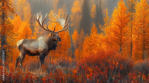 Majestic moose standing tall in the heart of a dense forest  a striking wildlife scene