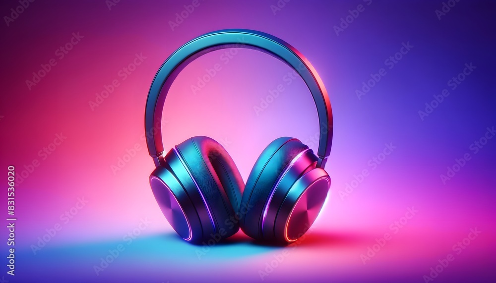 Stylish headphones against a colorful gradient background, illuminated with soft lighting to highlight the sleek, modern design. Perfect for tech and audio product promotions. Stylish headphones against a colorful gradient background, illuminated with soft lighting to highlight the sleek, modern design. Perfect for tech and audio product promotions.