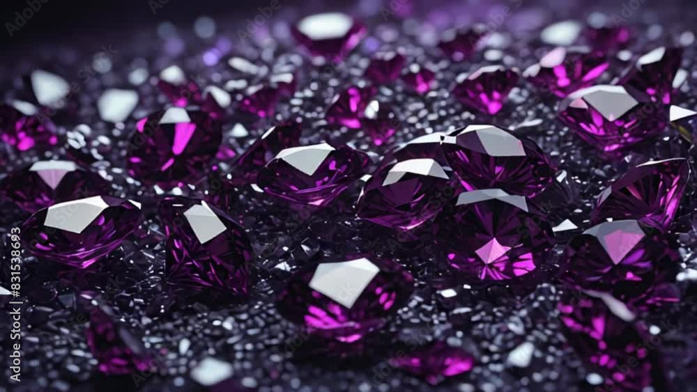 several violet gemstones, diamonds, placed on stones surface . several violet gemstones, diamonds, placed on stones surface .