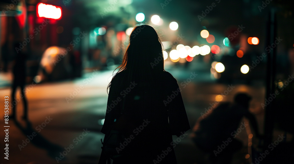 Woman walking on the street at night. Woman walking on the street at night.