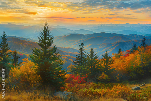 Autumn mountains at sunrise