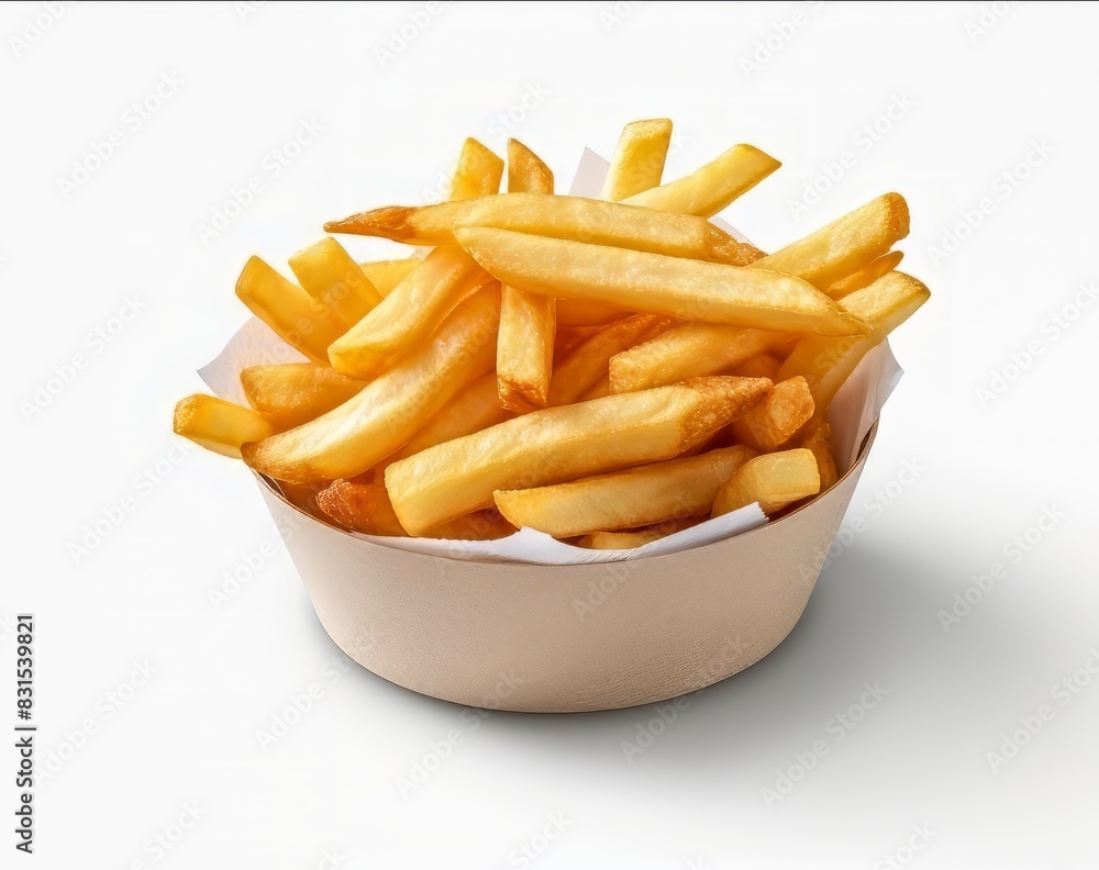 french fries in a white box mockup on isolated background french fries in a white box mockup on isolated background