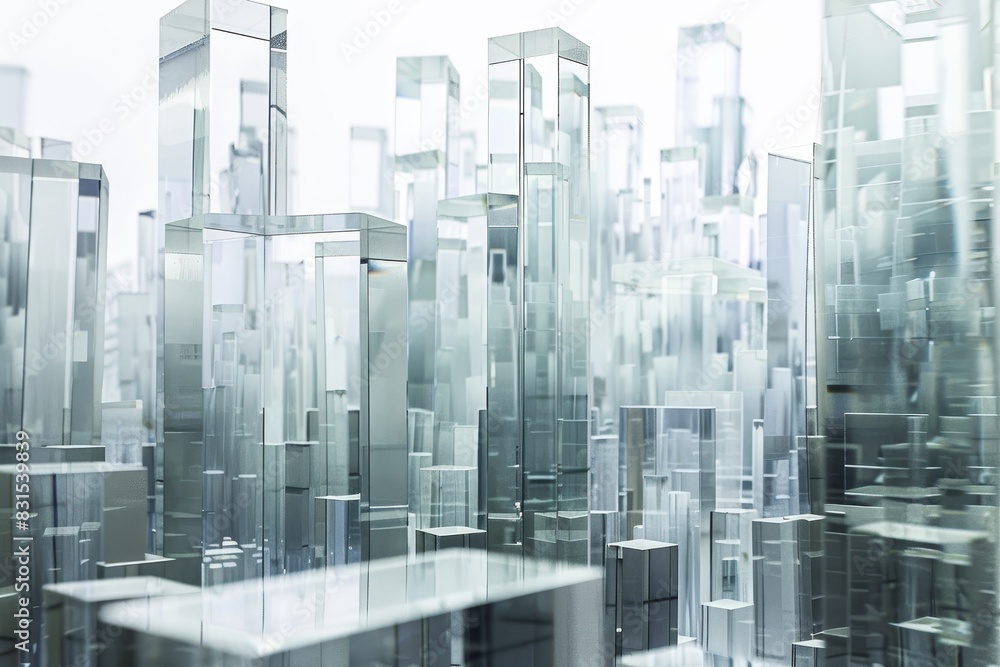 Ethereal Cityscape: Stacked Glass Cubes Creating a Luminous Abstract Metropolis