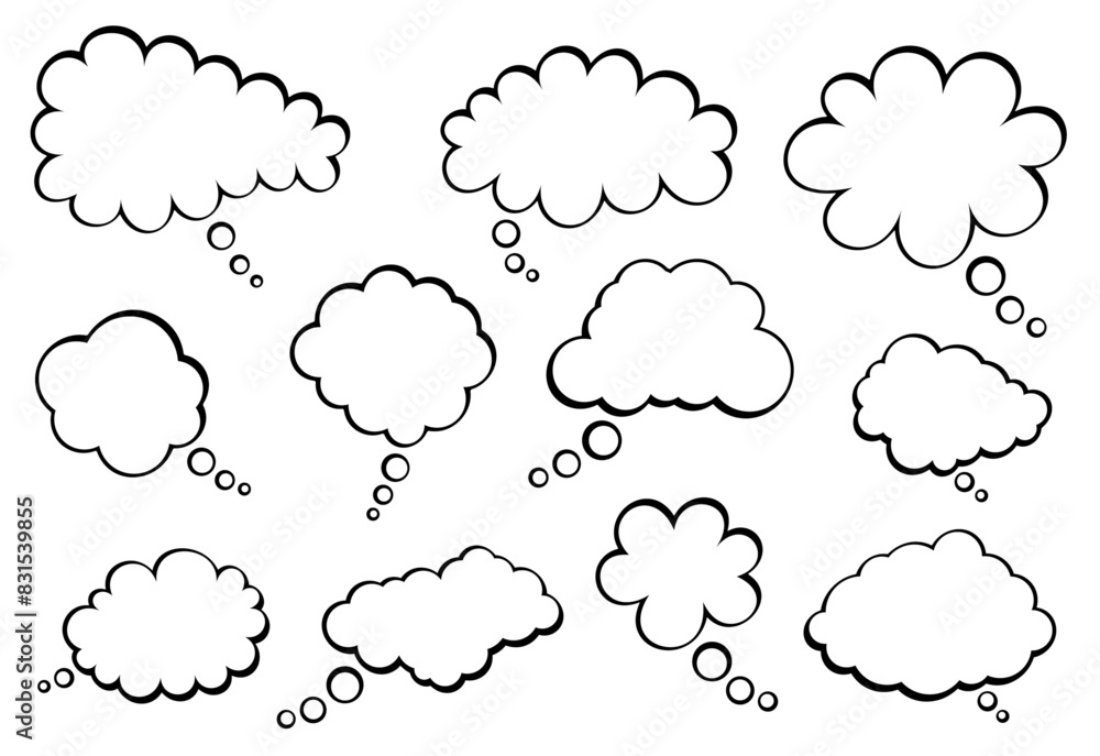Set of Blank Thought Bubbles in Various Cloud Shapes Set of Blank Thought Bubbles in Various Cloud Shapes