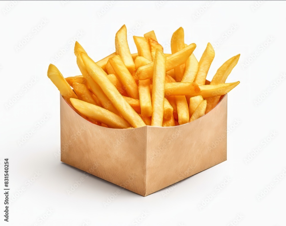 french fries in a white box mockup on isolated background french fries in a white box mockup on isolated background