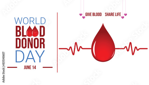 world blood donor day banner isolated vector design on white background. Give blood, Save life slogan with blood drop and lifeline symbol. Blood donor day 14 June illustration, banner, poster for web.