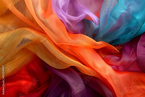 A burst of vibrant silk scarves caught in a sudden updraft photo