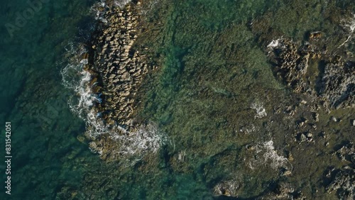 Aerial drone video. Blue Mediterranean Sea. . Breathtaking view.Sunset.From above.Cap d'Antibes