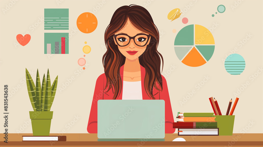 Girl sitting at a table and working on a laptop Girl sitting at a table and working on a laptop